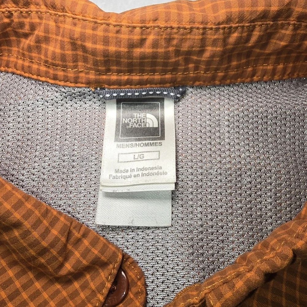 The North Face Hiking Camp Shirt Men's L Orange Plaid Button Up‎ Outdoor EUC